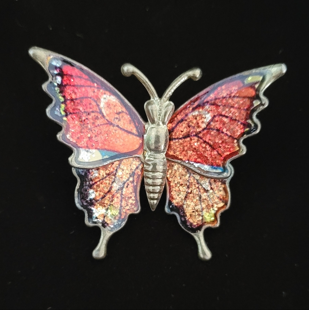 Vibrant Gold And Orange Butterfly Brooch